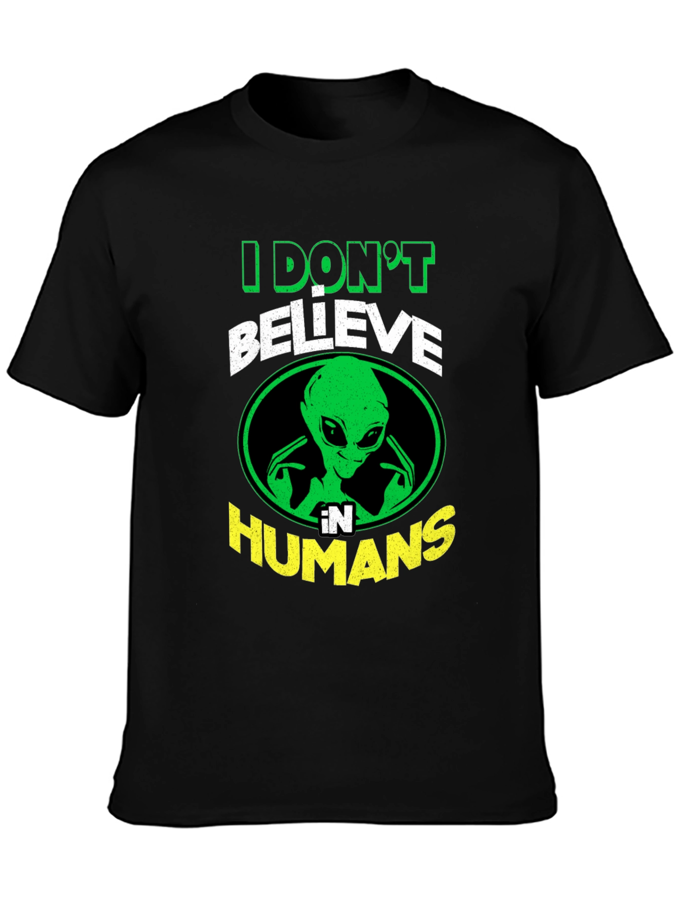 Black I Don't Believe in Humans Alien Graphic T-Shirt view 3