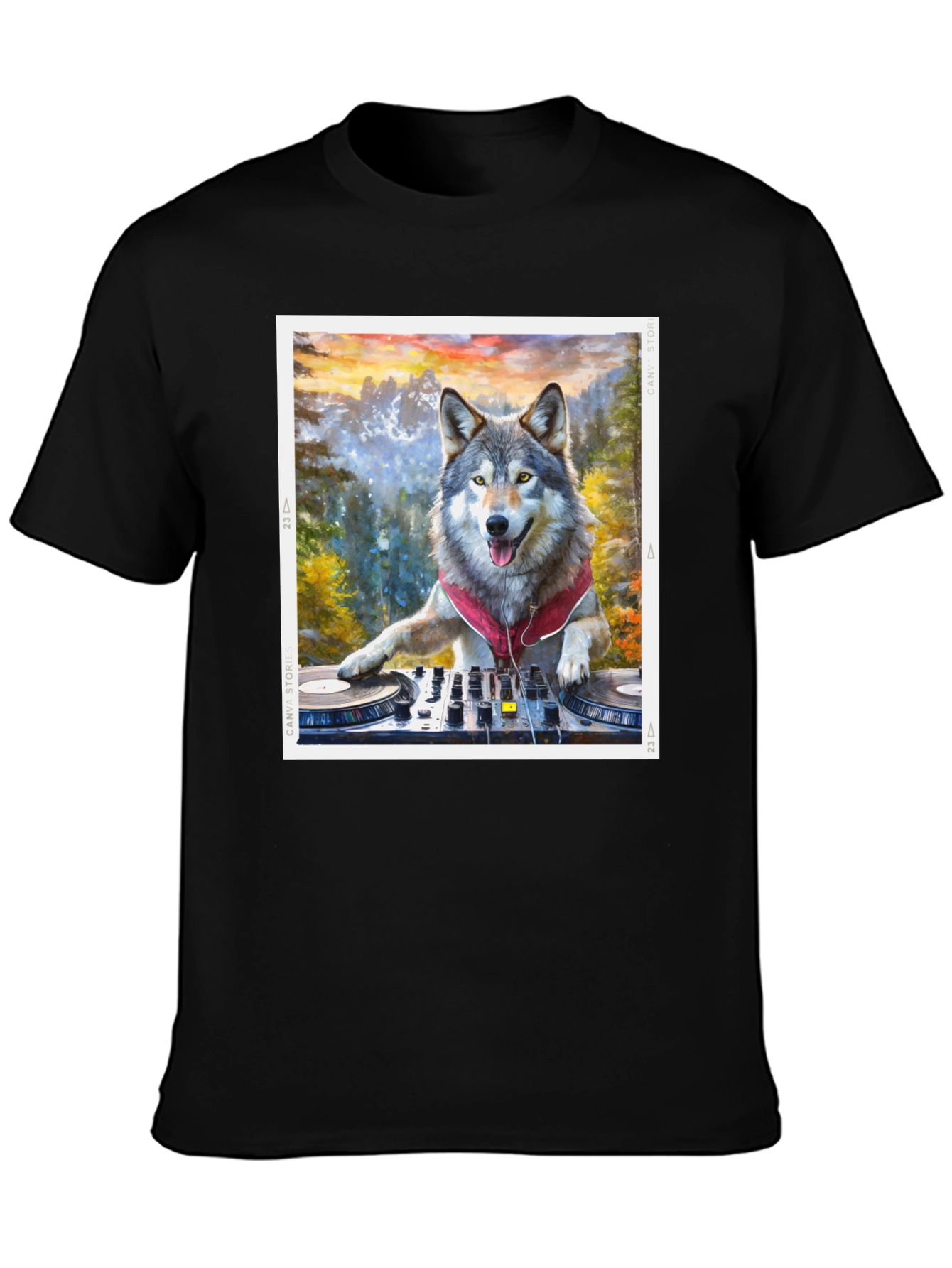 Black DJ Wolf Graphic Tee - Music Lover's T-Shirt view 3