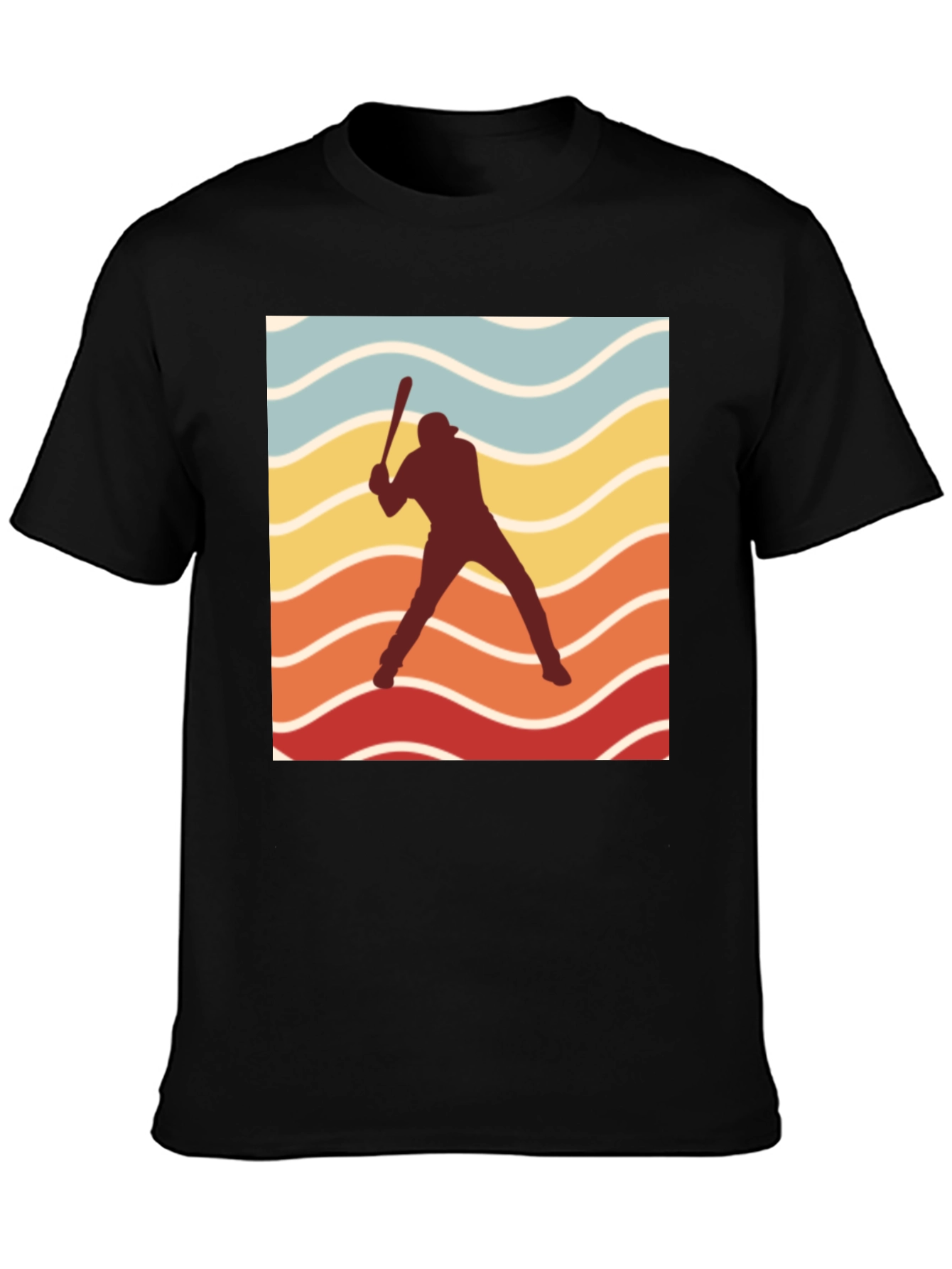Black Retro Baseball Silhouette T-Shirt view 3