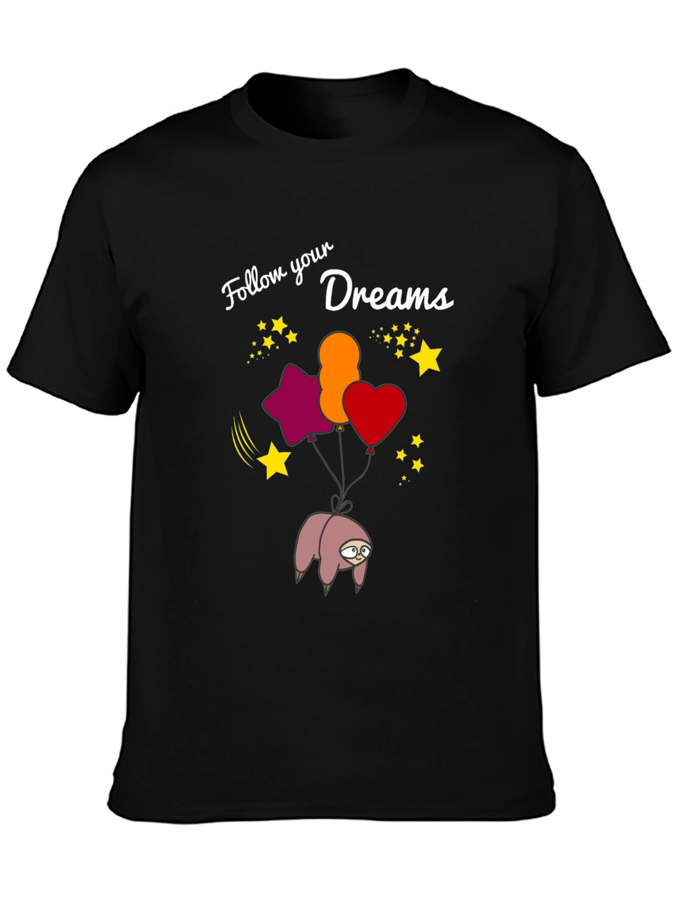 Black Dreamy Sloth T-Shirt - Follow Your Dreams! view 3