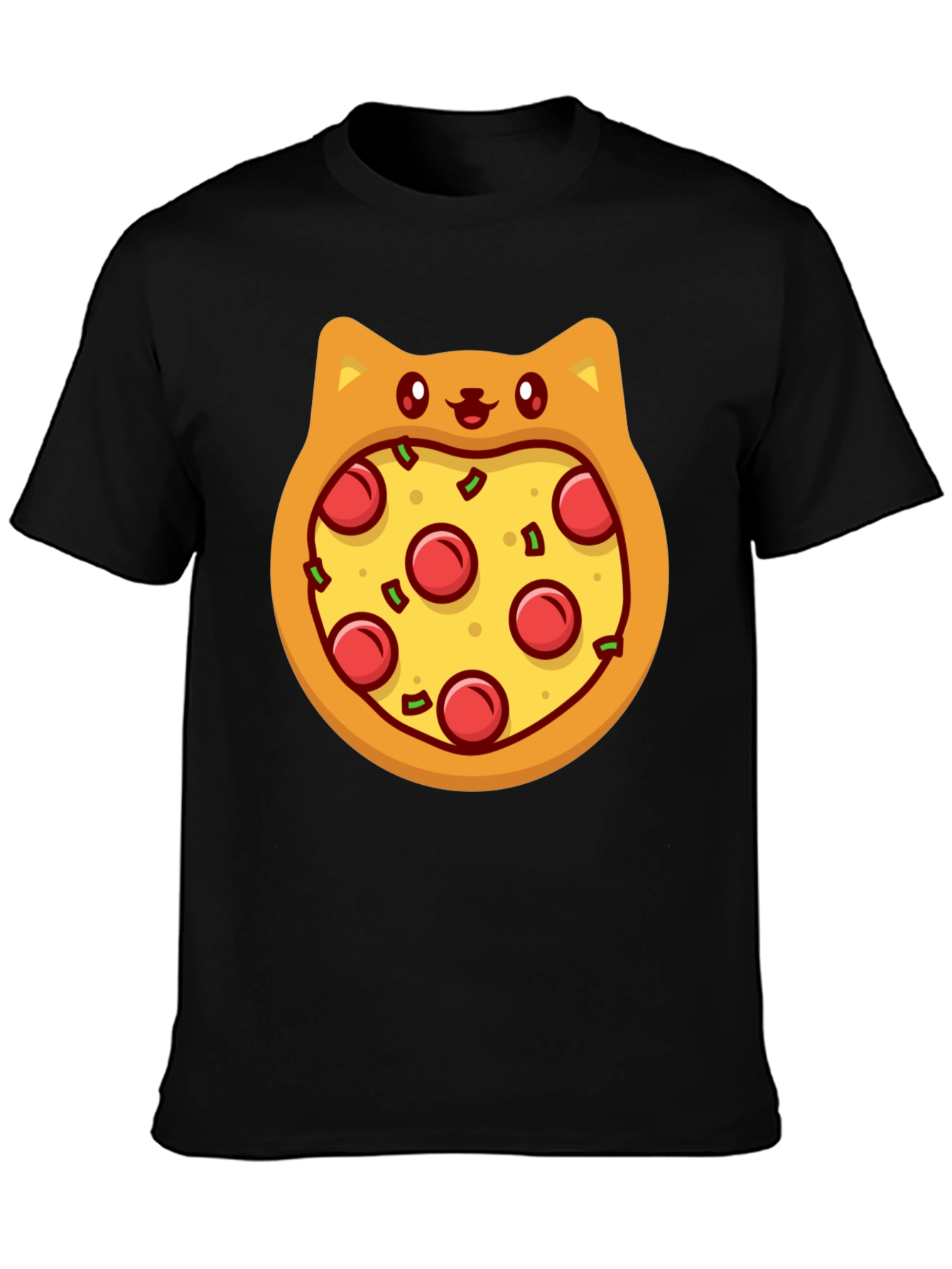 Black Pizza Cat T-Shirt - Novelty Graphic Tee view 3