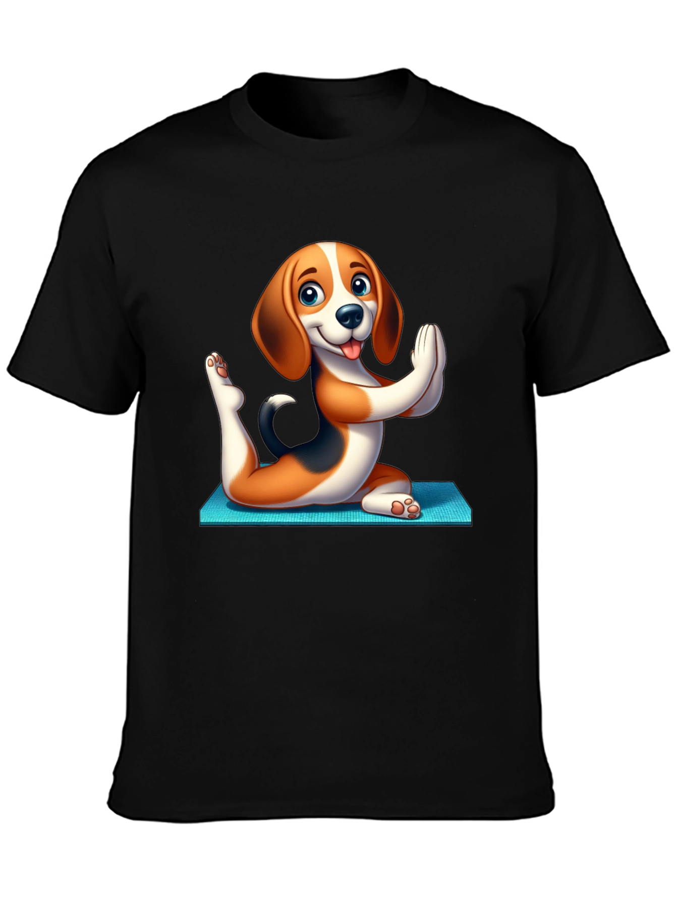 Black Yoga Dog Black T-Shirt view 3