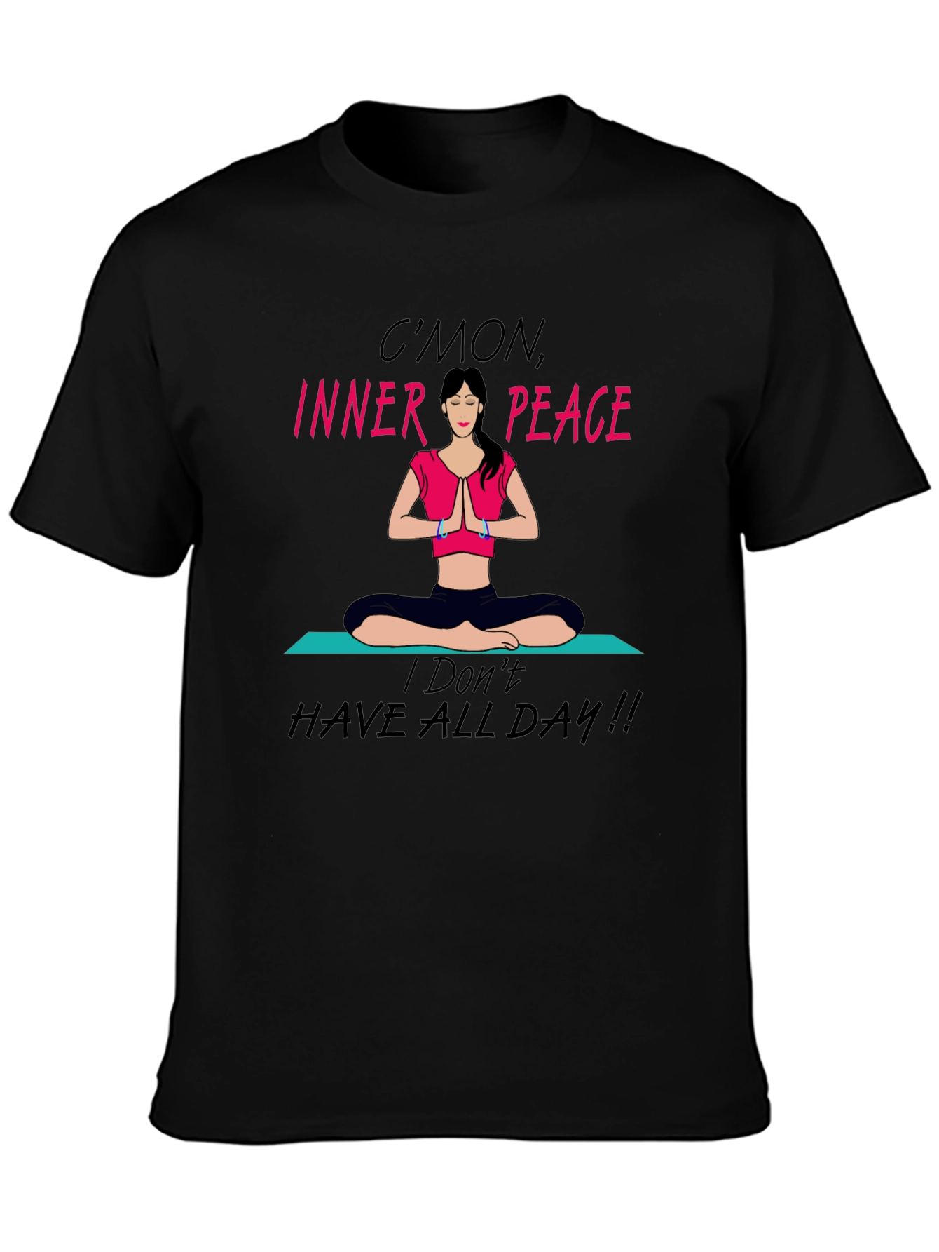 Black Funny Yoga Inner Peace Graphic T-Shirt view 3