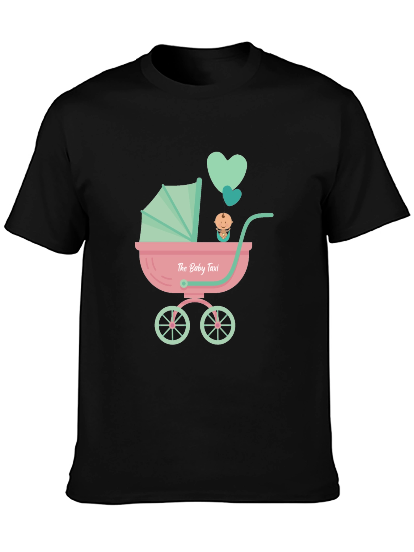 Black The Baby Taxi T-Shirt - Cute Stroller Design view 3