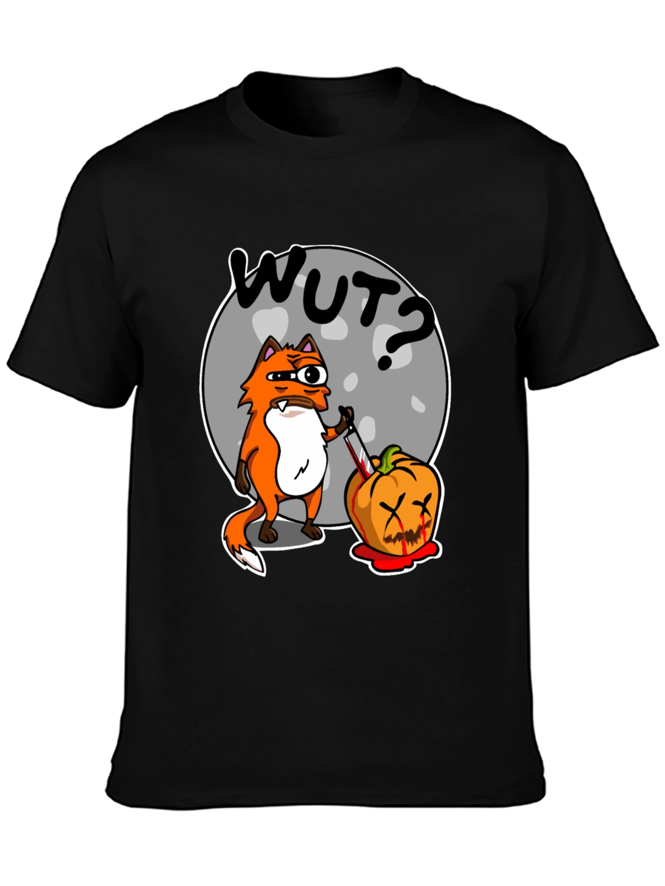 Black WUT Fox Pumpkin Graphic T-Shirt view 3
