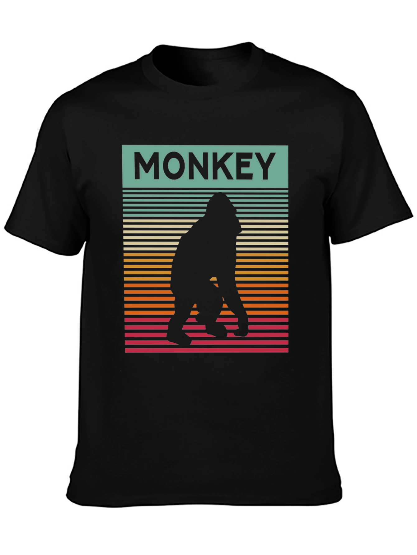 Black Retro Monkey Silhouette Graphic Tee - Cool Casual Wear view 3