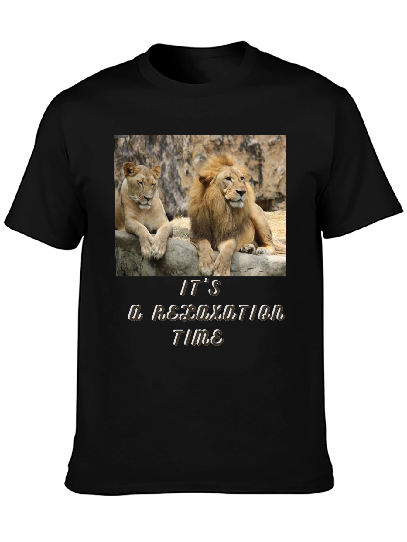 Black Relaxation Time Lion Couple Graphic T-Shirt view 3