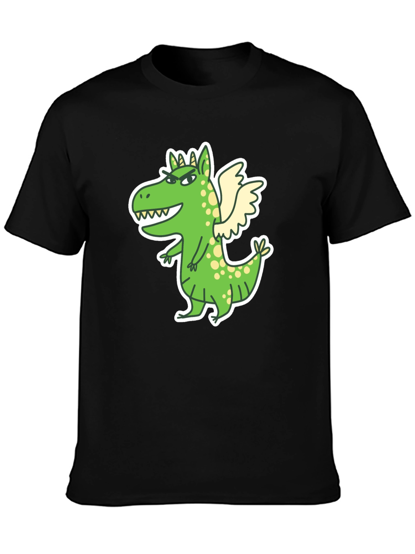 Black Dragon Cartoon Print Black T-Shirt view 3