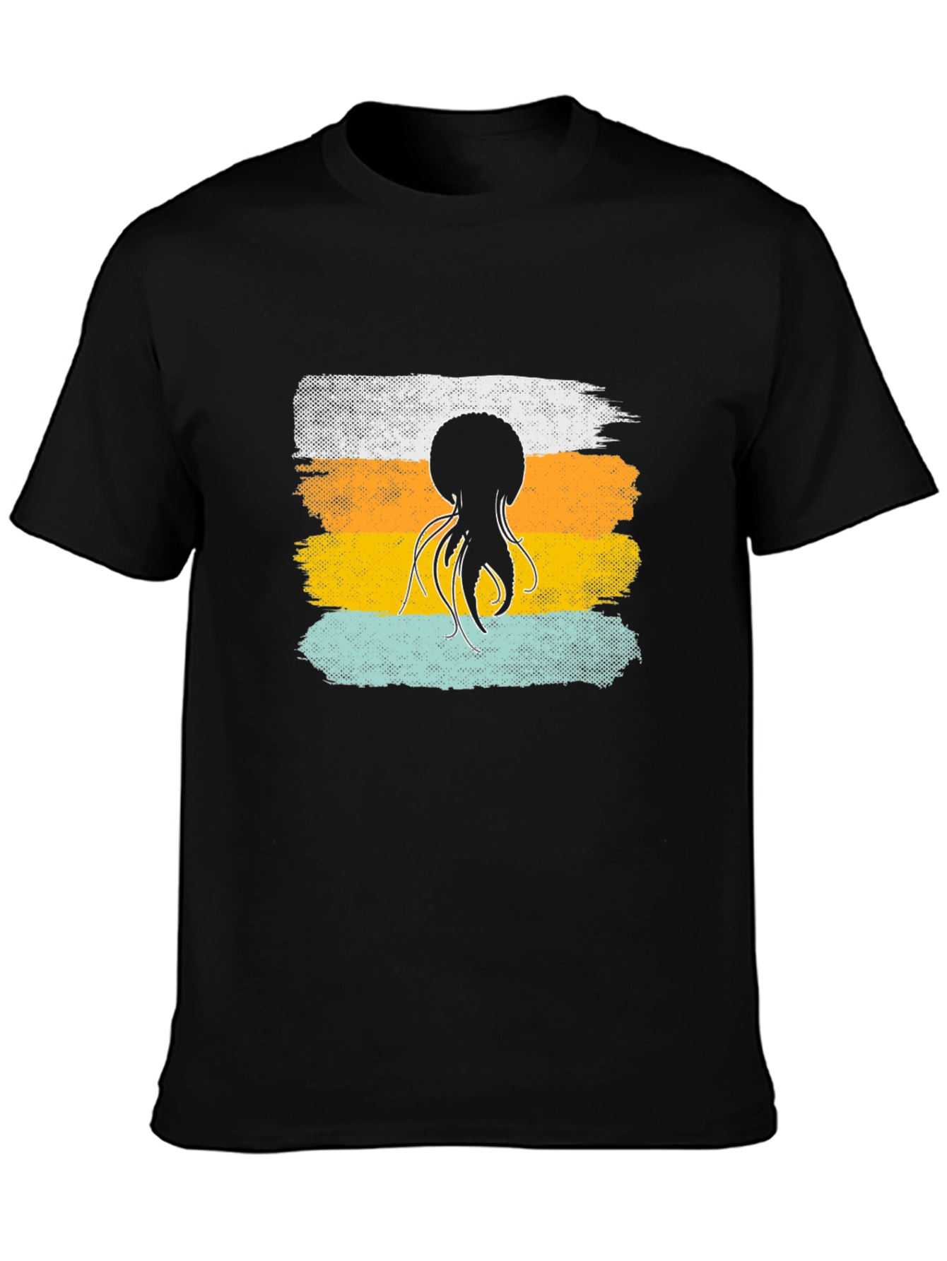 Black Octopus Retro Stripe T-Shirt, Soft Cotton Graphic Tee view 3