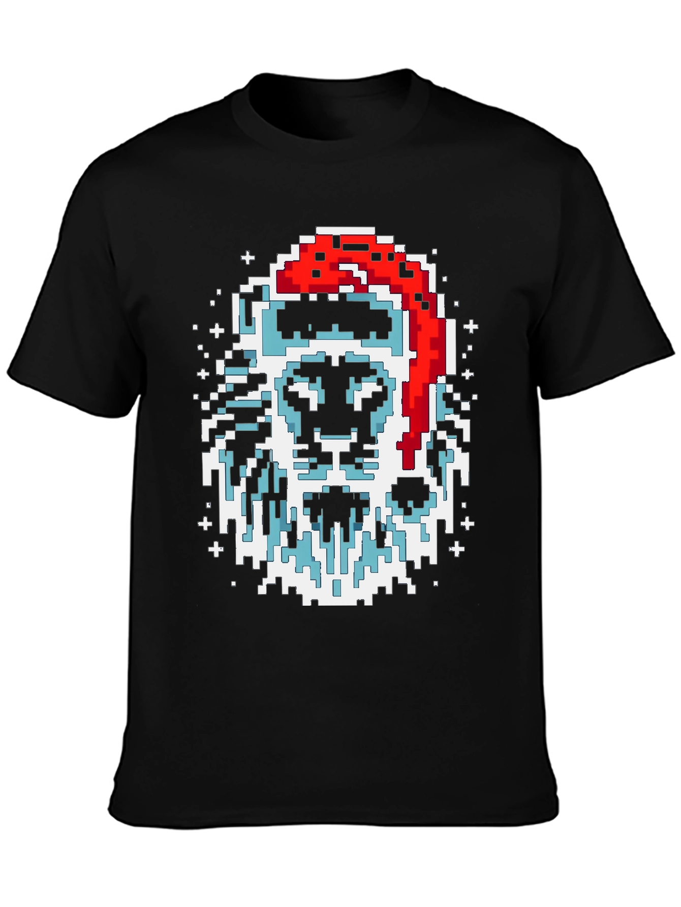 Black Pixel Santa Lion Graphic Tee - Black view 3