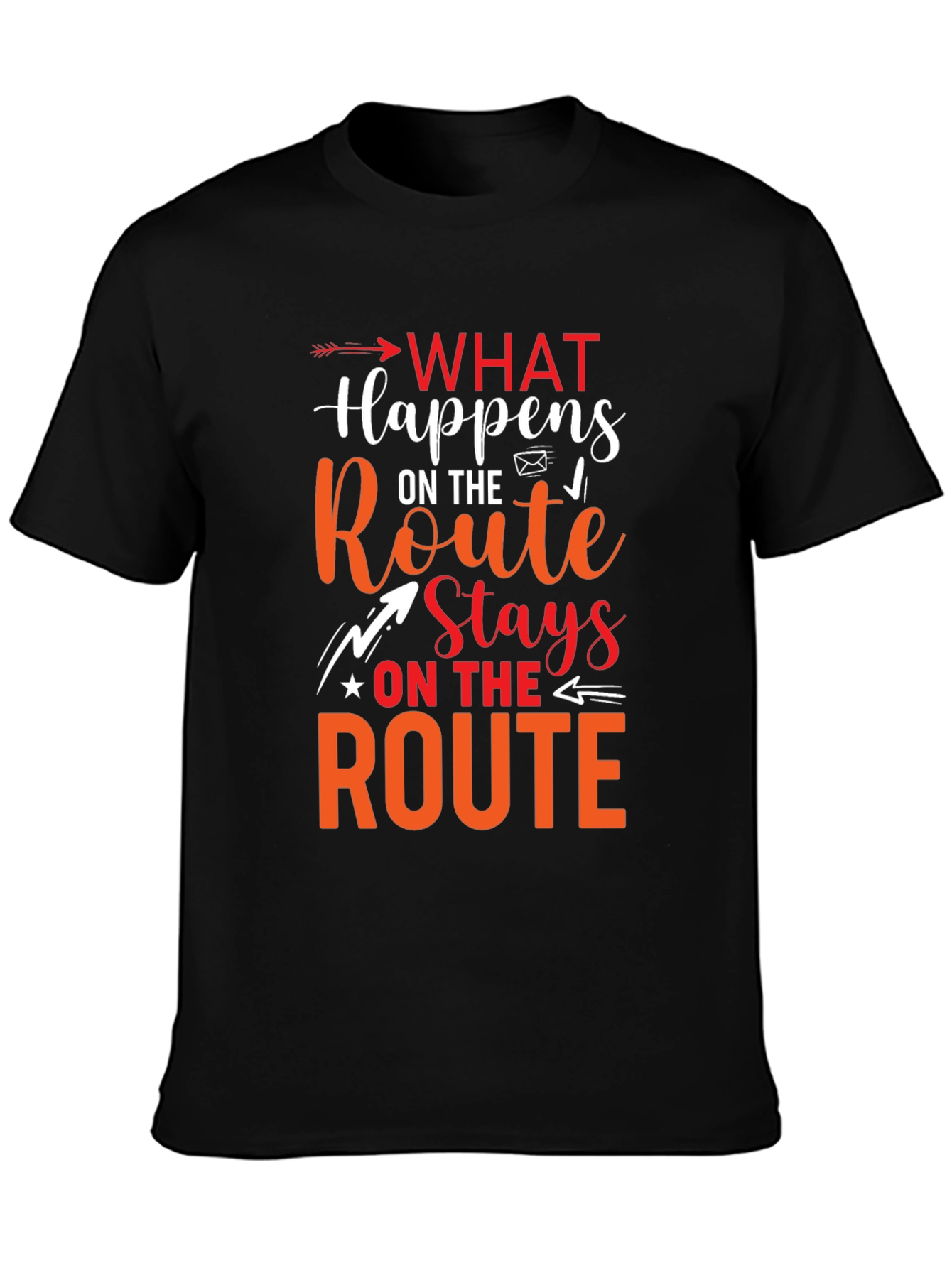 Black What Happens On The Route Stays Graphic T-Shirt view 3