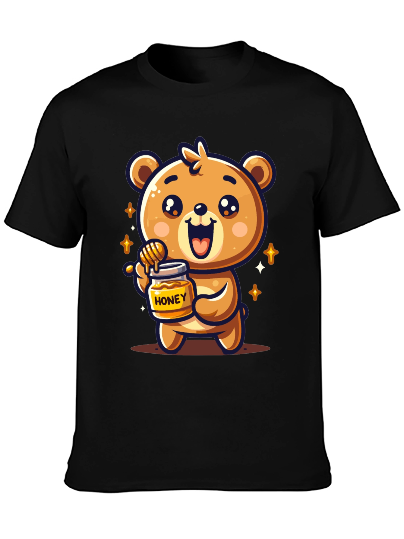 Black Cute Bear Honey Jar Graphic Tee view 3