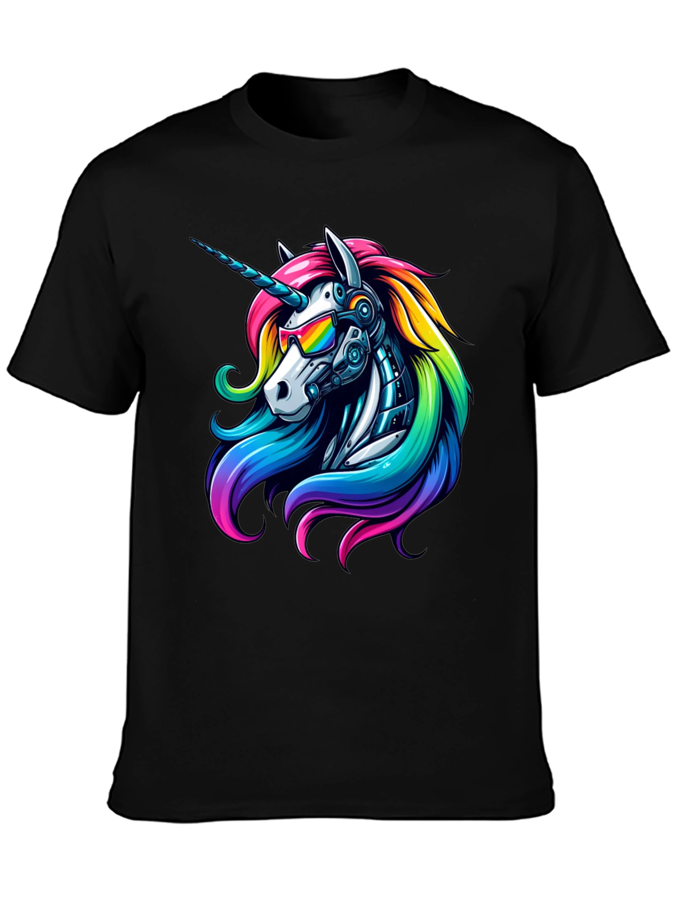 Black Cyberpunk Unicorn Graphic Tee view 3