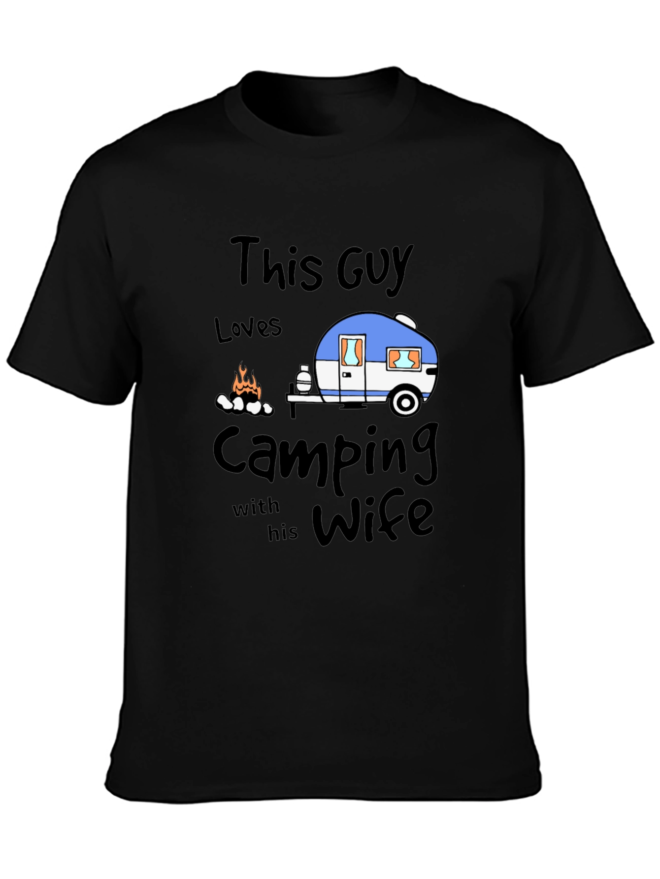 Black Camping with Wife Black T-Shirt view 3