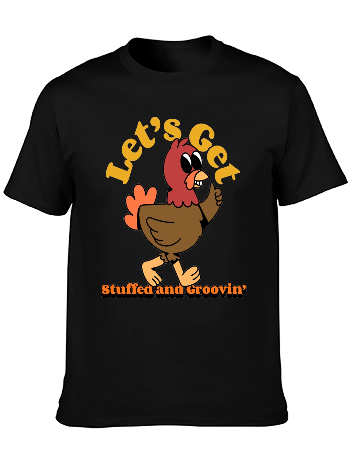 Black Let's Get Stuffed and Groovin' Turkey Tee view 3