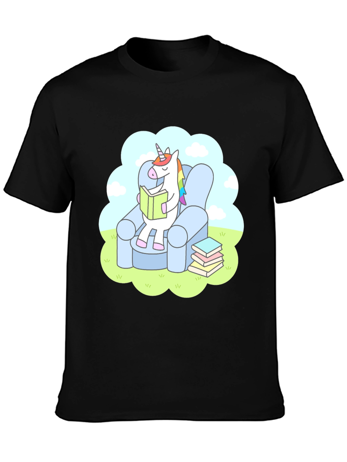 Black Unicorn Reading T-Shirt - Comfy Cotton Tee view 3