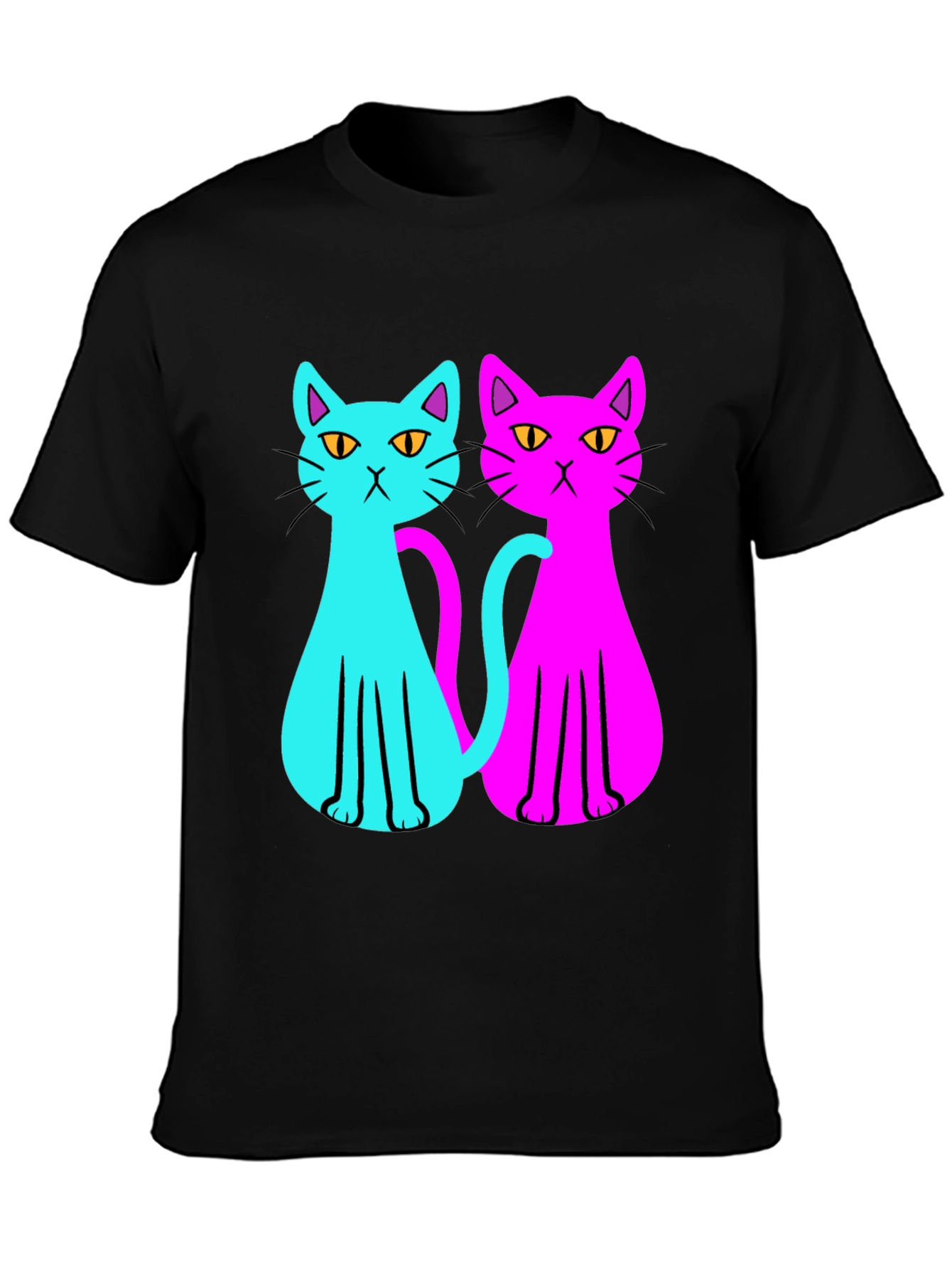 Black Cool Cat Tee: Neon Style view 3