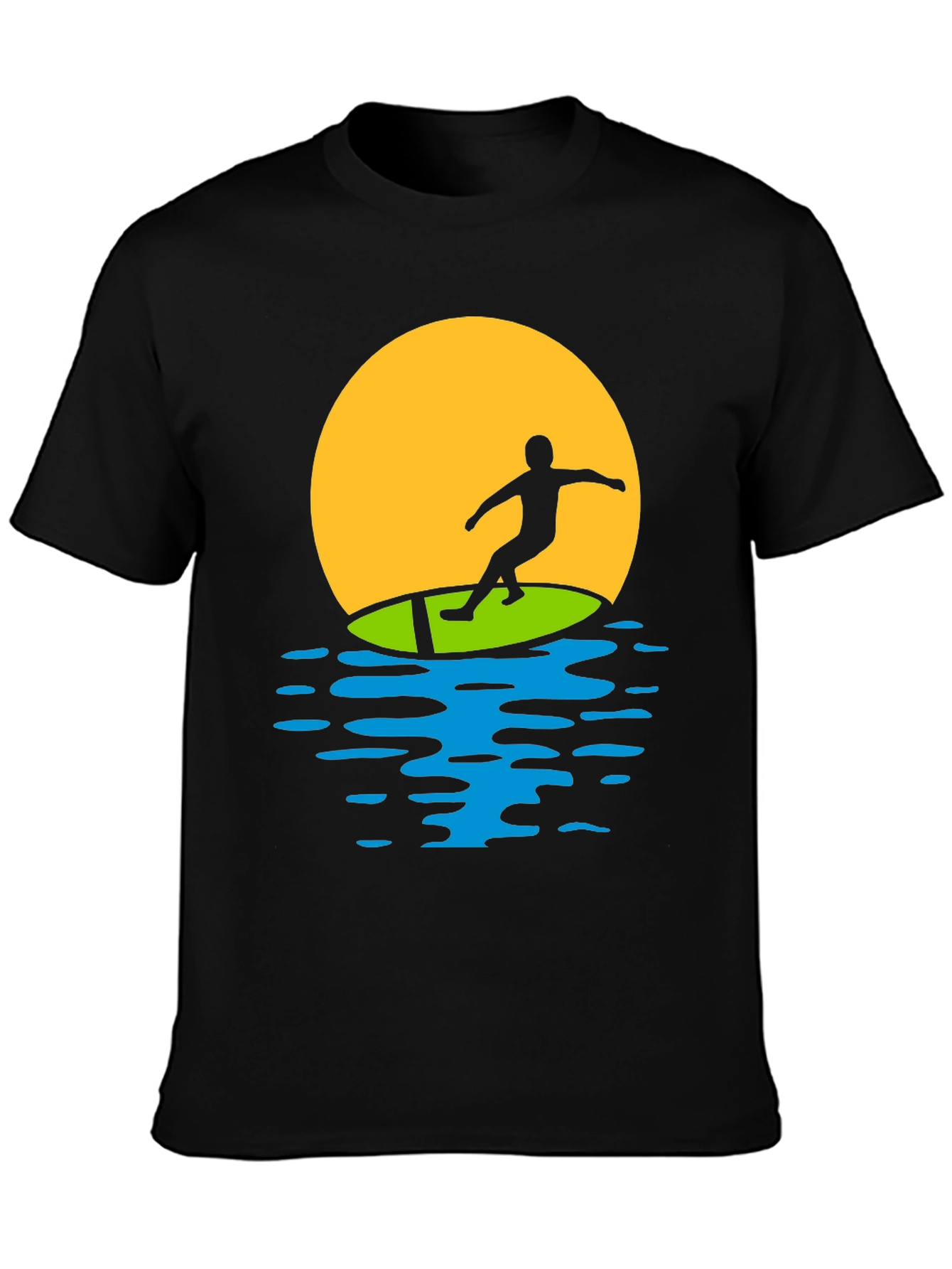 Black Surfer Sunset Graphic Tee - Black Cotton T-Shirt view 3