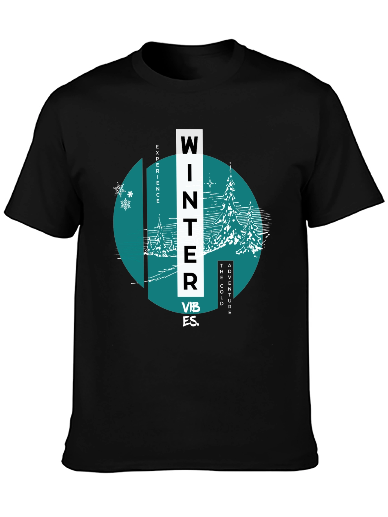 Black Winter Vibes Graphic Tee - Black Cotton Blend view 3