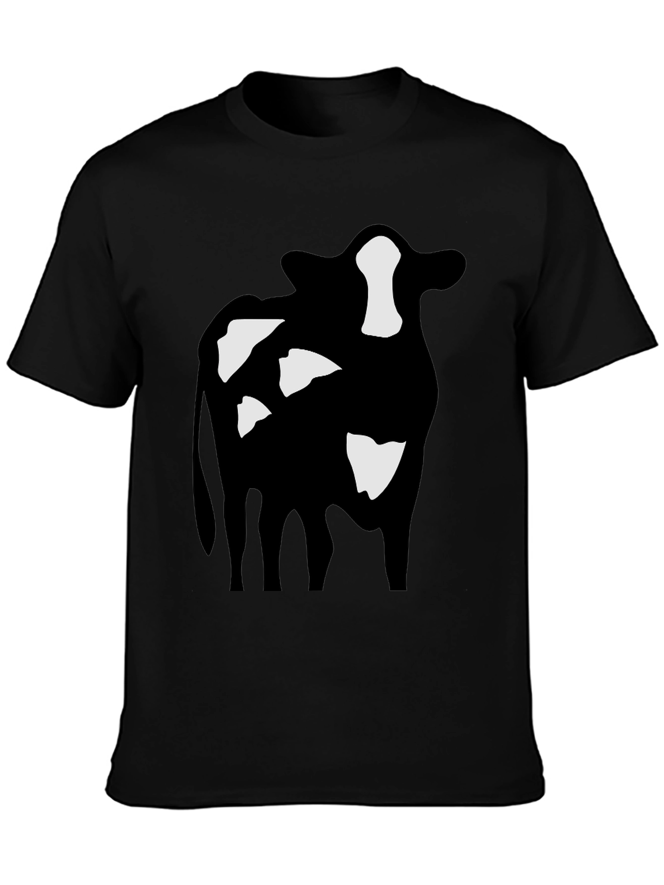 Black Cow Print Black T-Shirt view 3