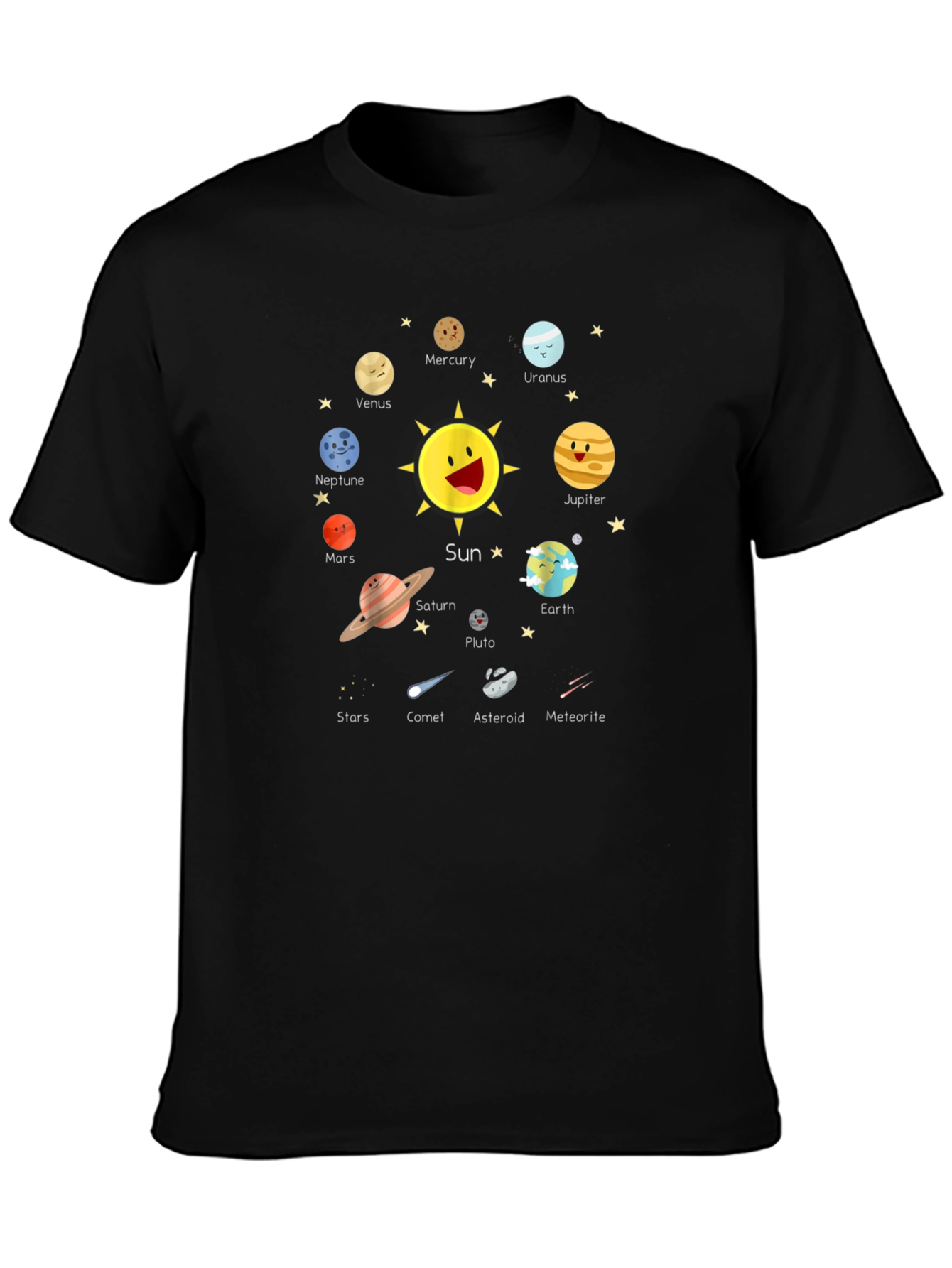 Black Solar System Planets Graphic Black T-Shirt view 3
