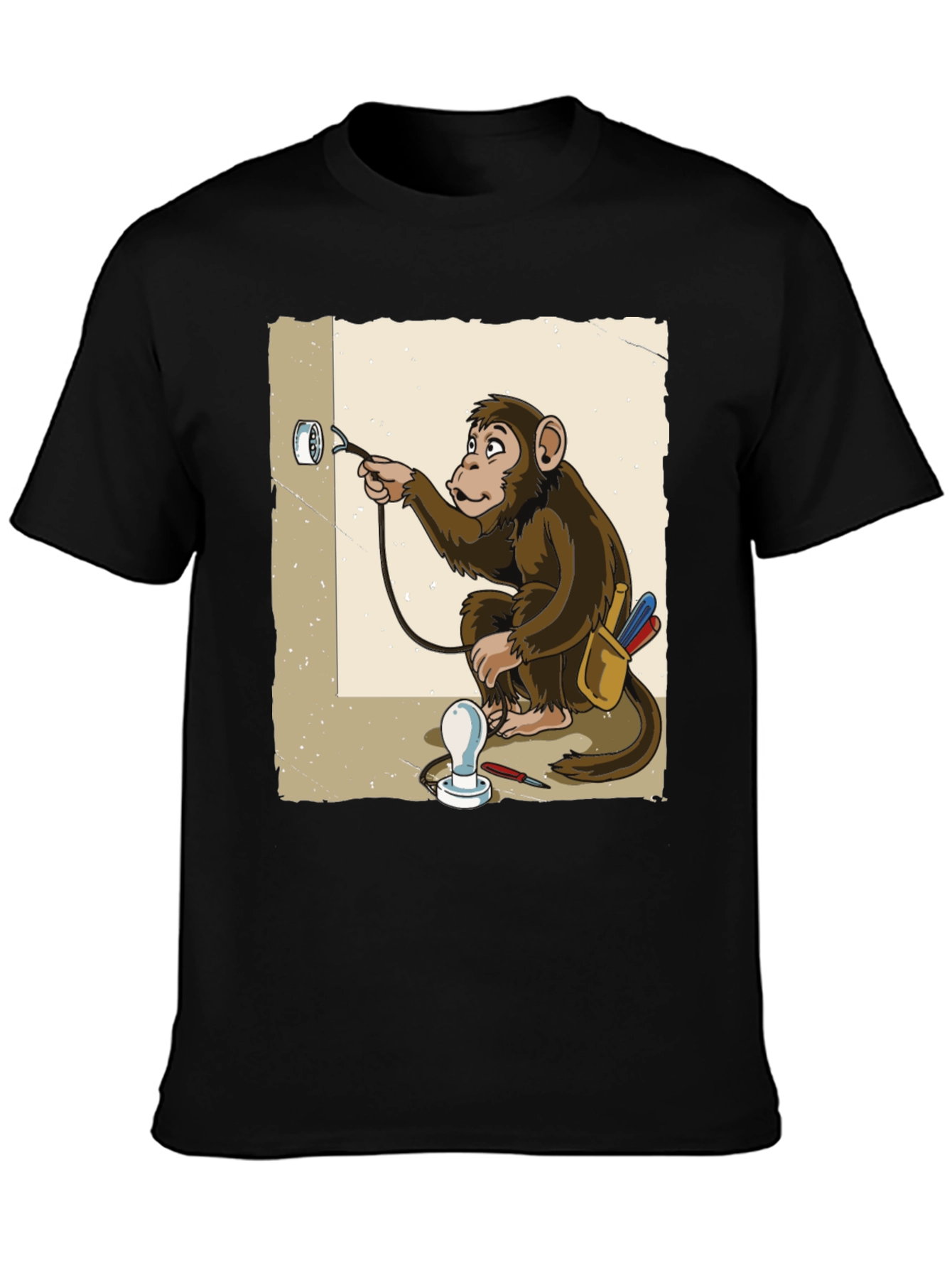 Black Electrician Monkey Graphic T-Shirt view 3