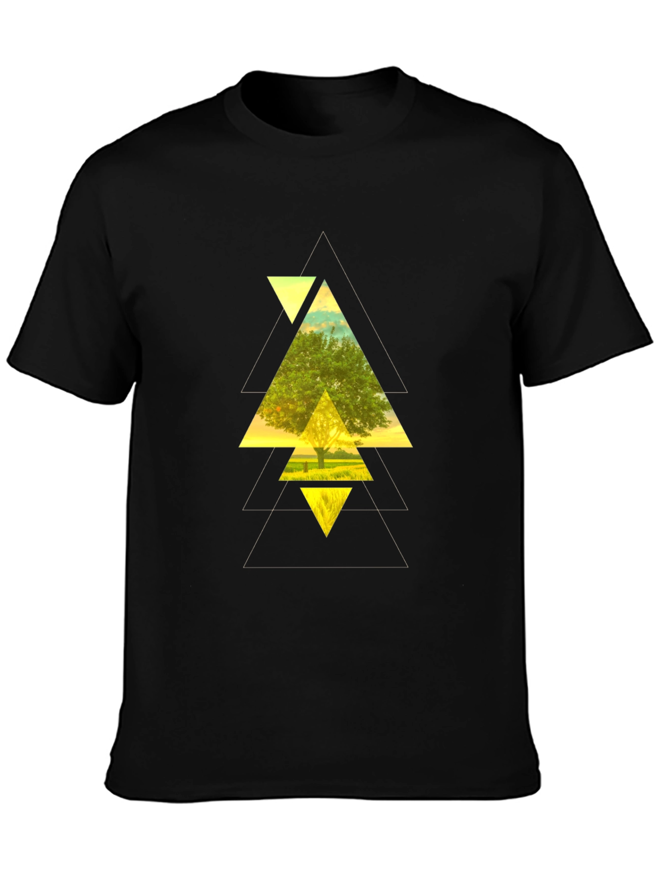 Black Geometric Tree Graphic Black T-Shirt view 3