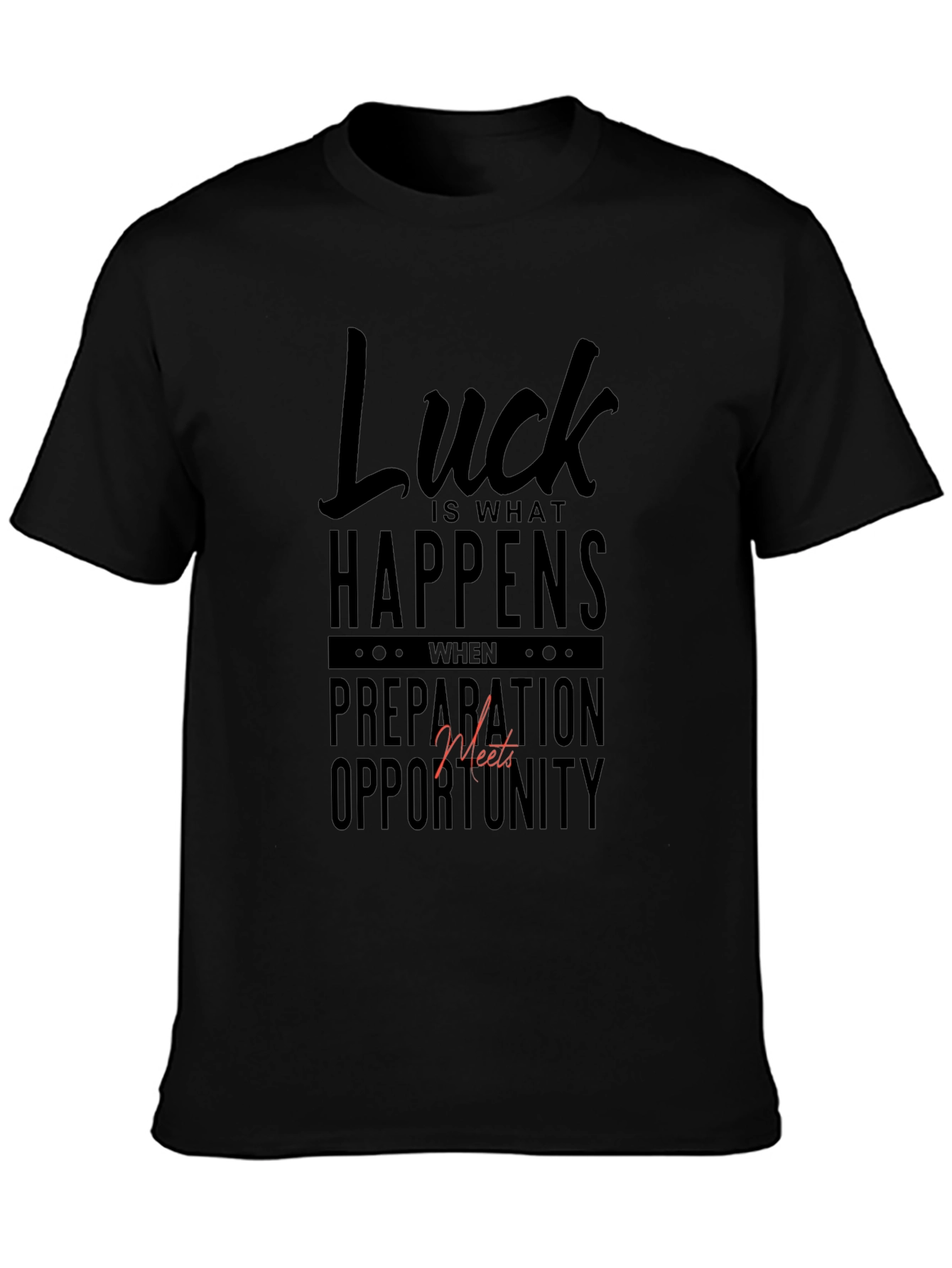 Black Luck Happens Black Graphic Tee view 3