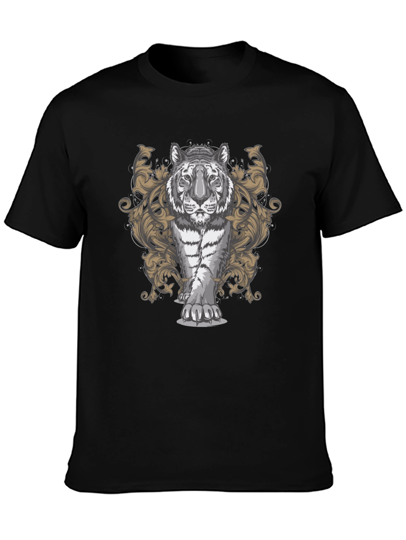Black Tiger Graphic Print Men's Black T-Shirt view 3