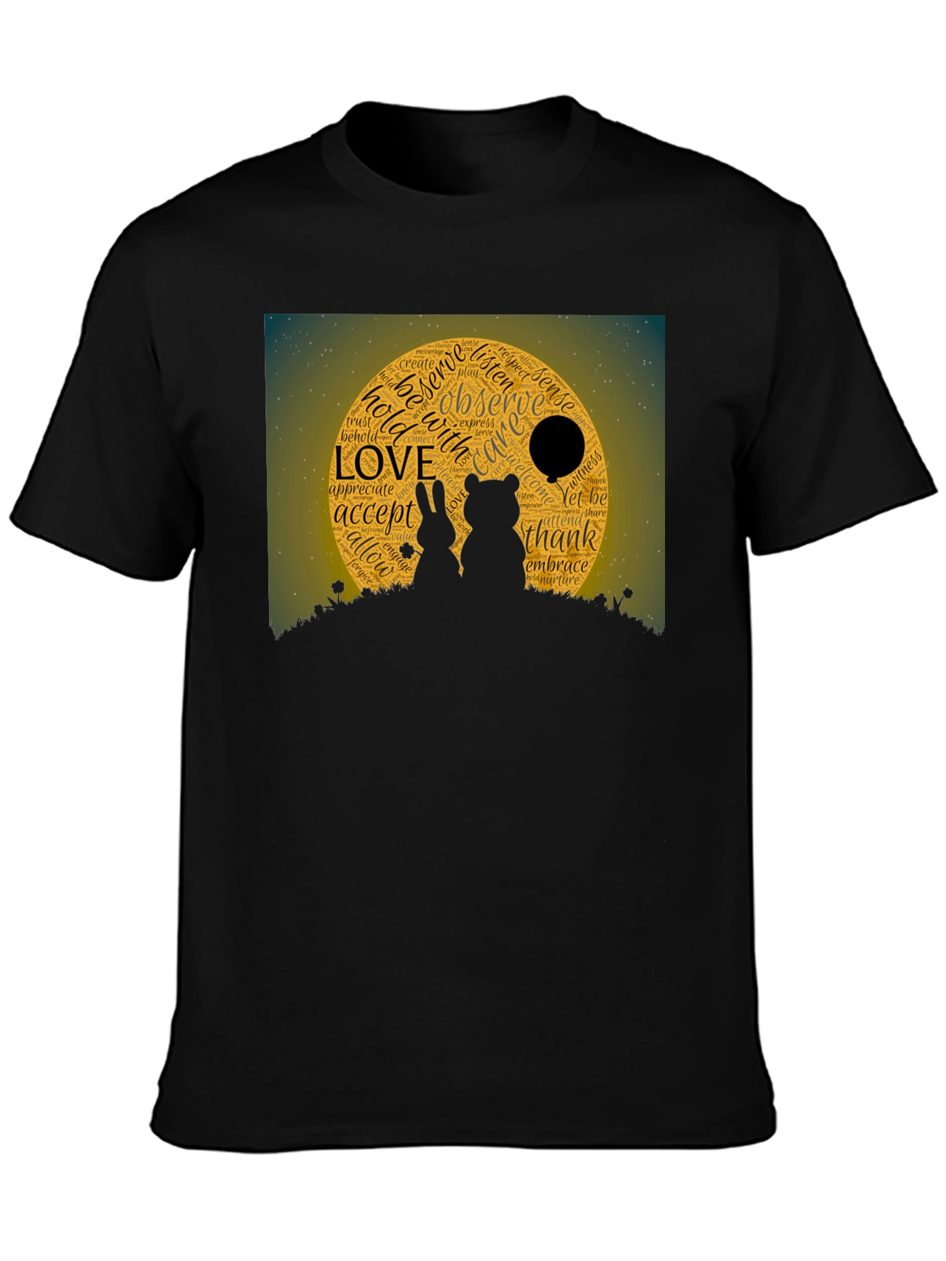 Black Love Word Cloud T-Shirt: Bear & Rabbit Design view 3
