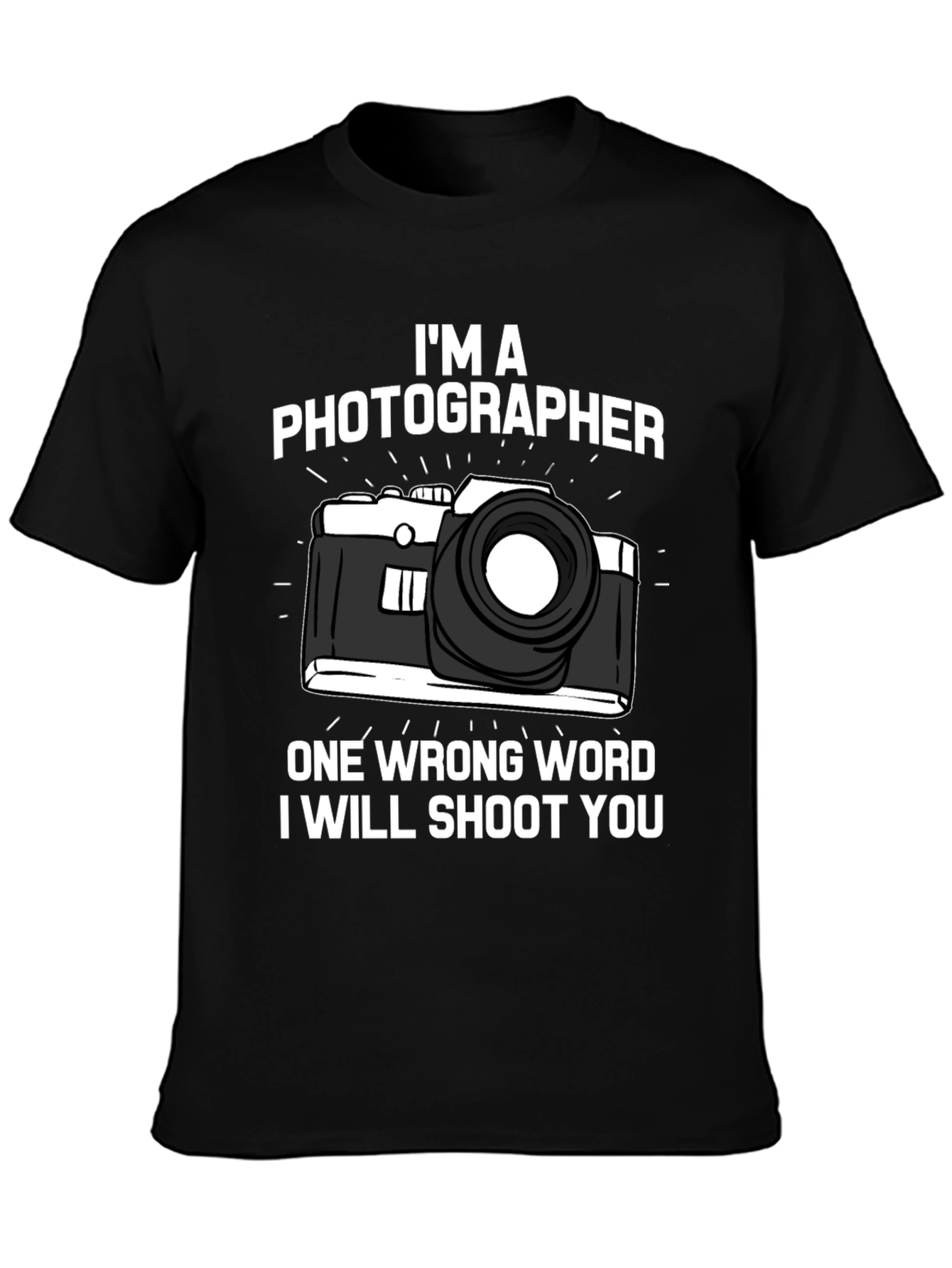 Black Photographer T-Shirt: I'll Shoot You Funny Camera Tee view 3