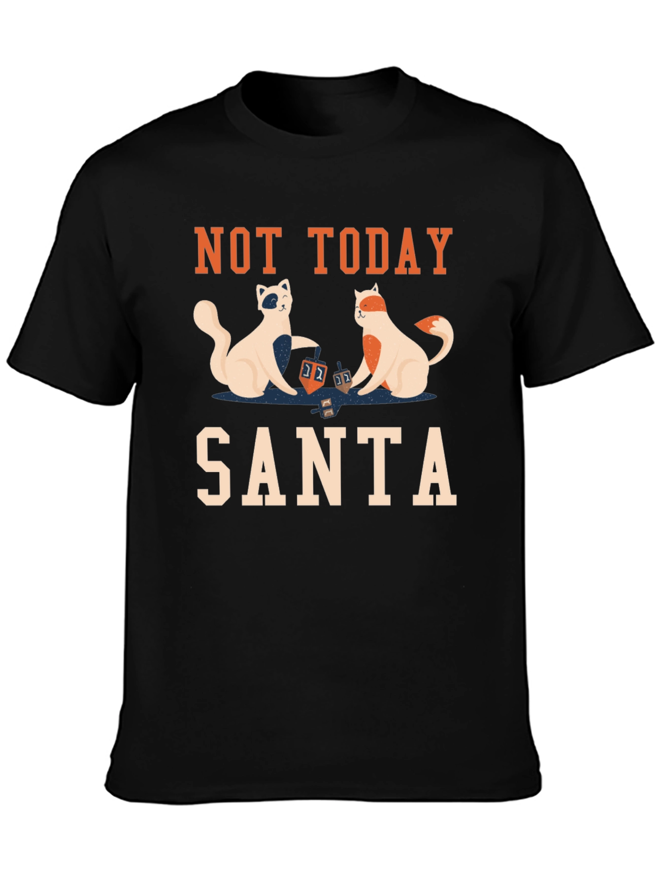 Black Not Today Santa T-Shirt with Cats Playing Dreidel view 3