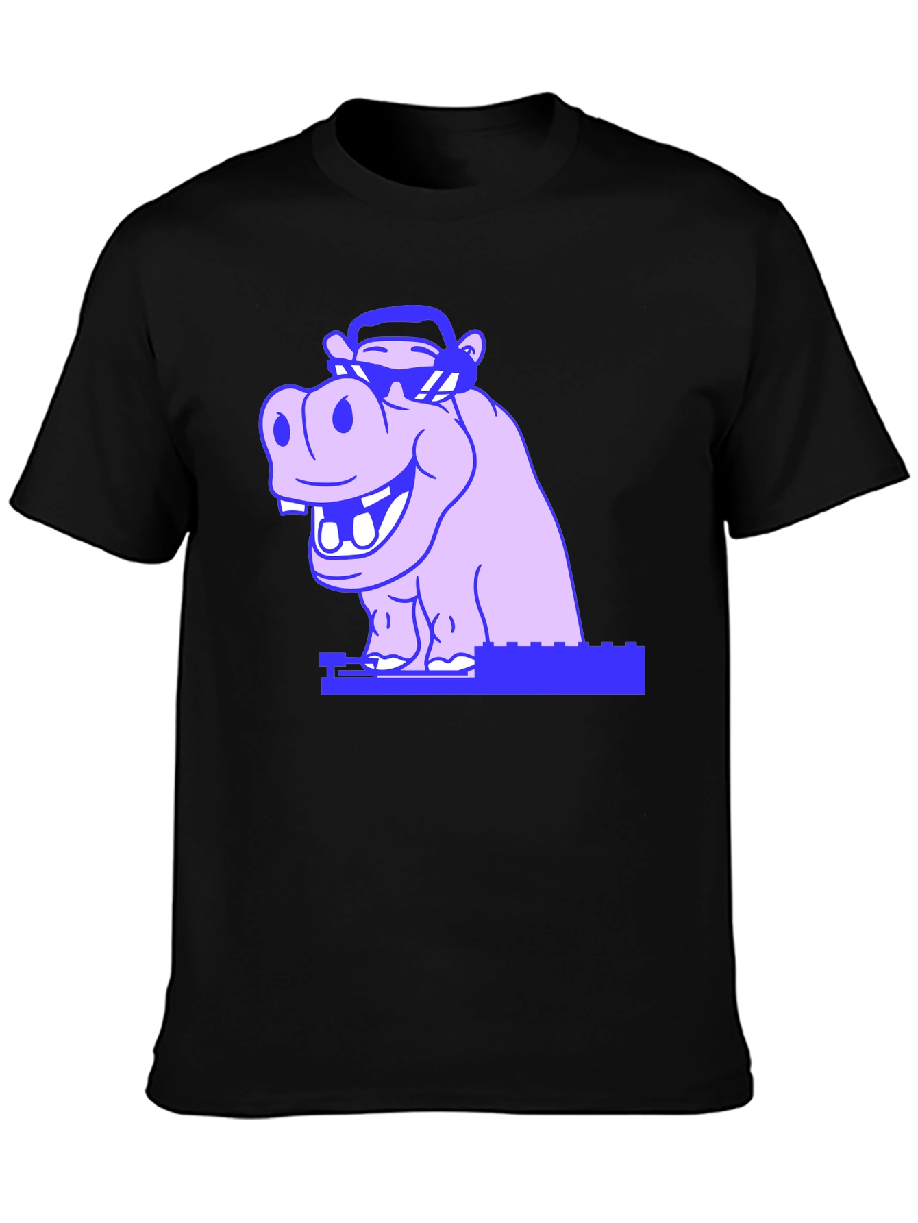 Black Cool Hippo Graphic Tee - Unisex Black T-Shirt view 3