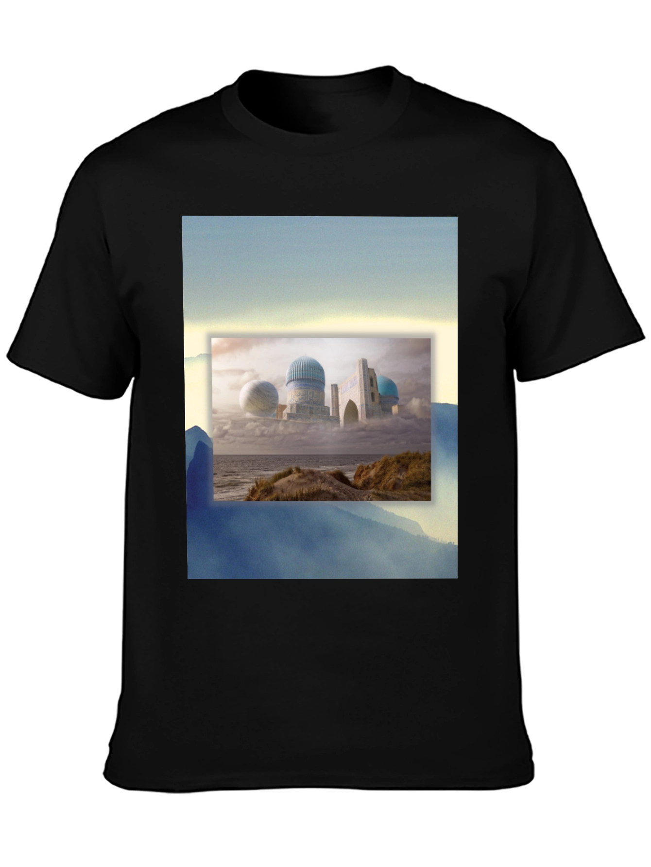 Black Dreamscape Tee: Unique Graphic Print, Soft Cotton Blend view 3