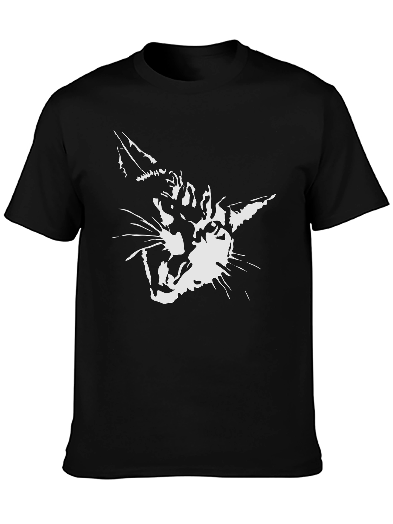 Black Cool Cat Graphic Print Men's Black T-Shirt view 3