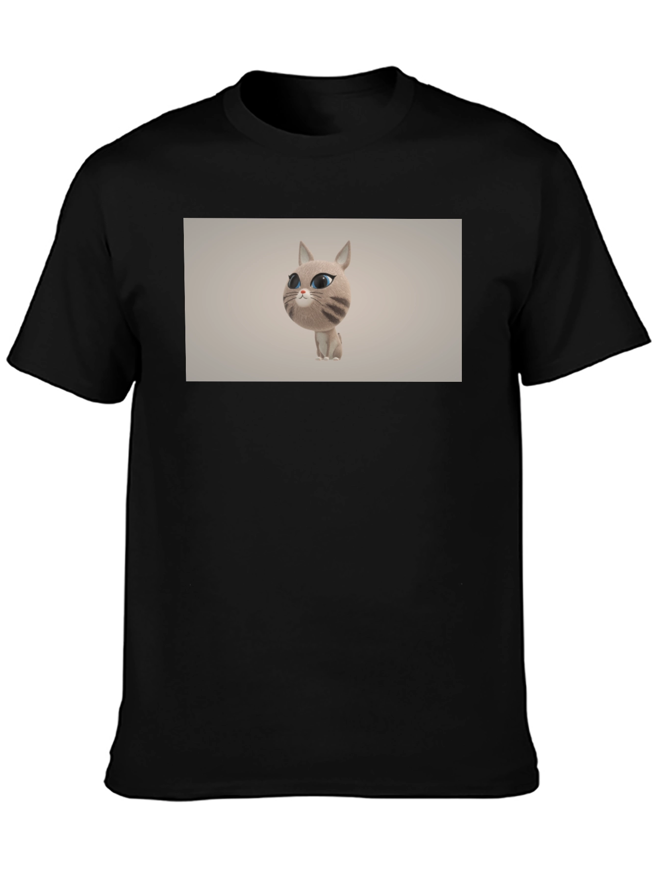 Black Cute Cat Cartoon Graphic Black T-Shirt view 3