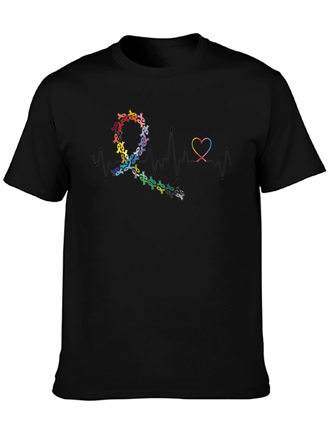 Black Awareness Ribbon Heartbeat Graphic T-Shirt view 3