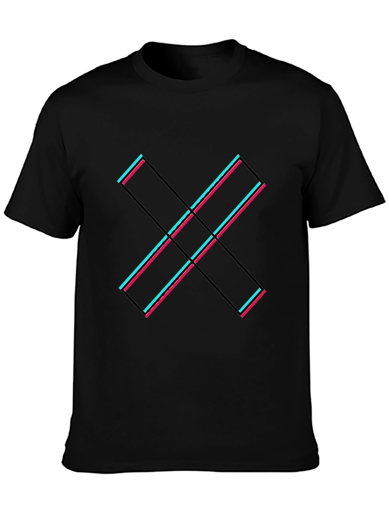 Black Modern Geometric X Graphic Tee - Black Cotton Casual view 3