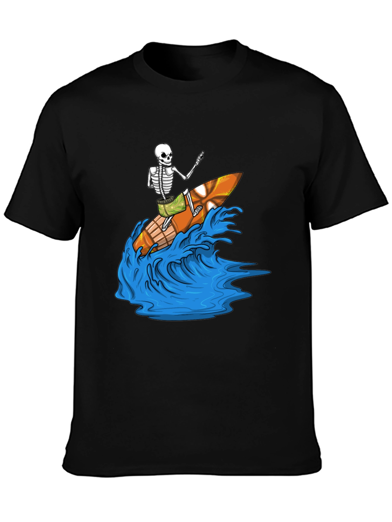 Black Surfing Skeleton Graphic Tee - Black view 3