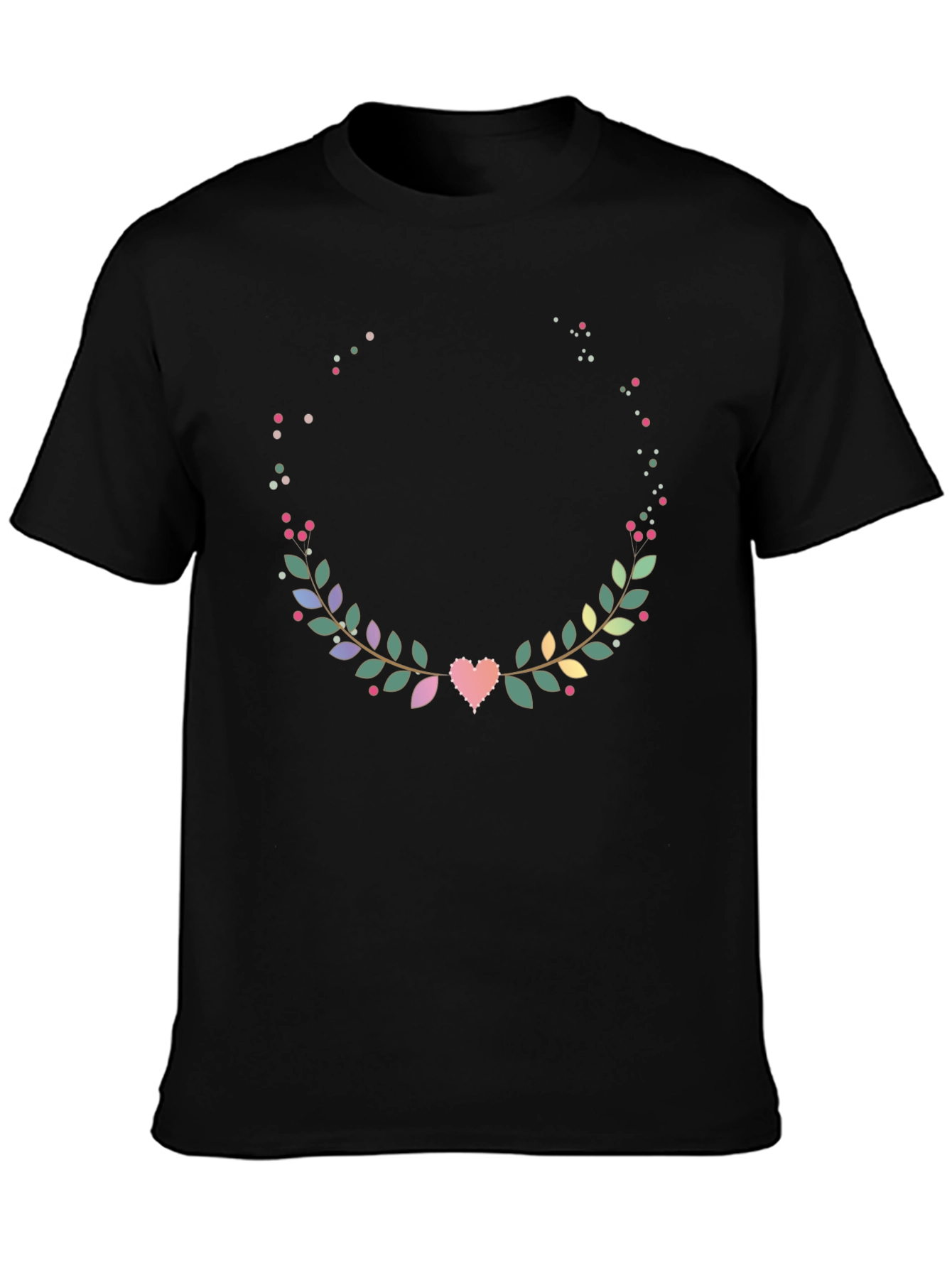 Black Floral Heart Wreath T-Shirt - Stylish Graphic Tee view 3