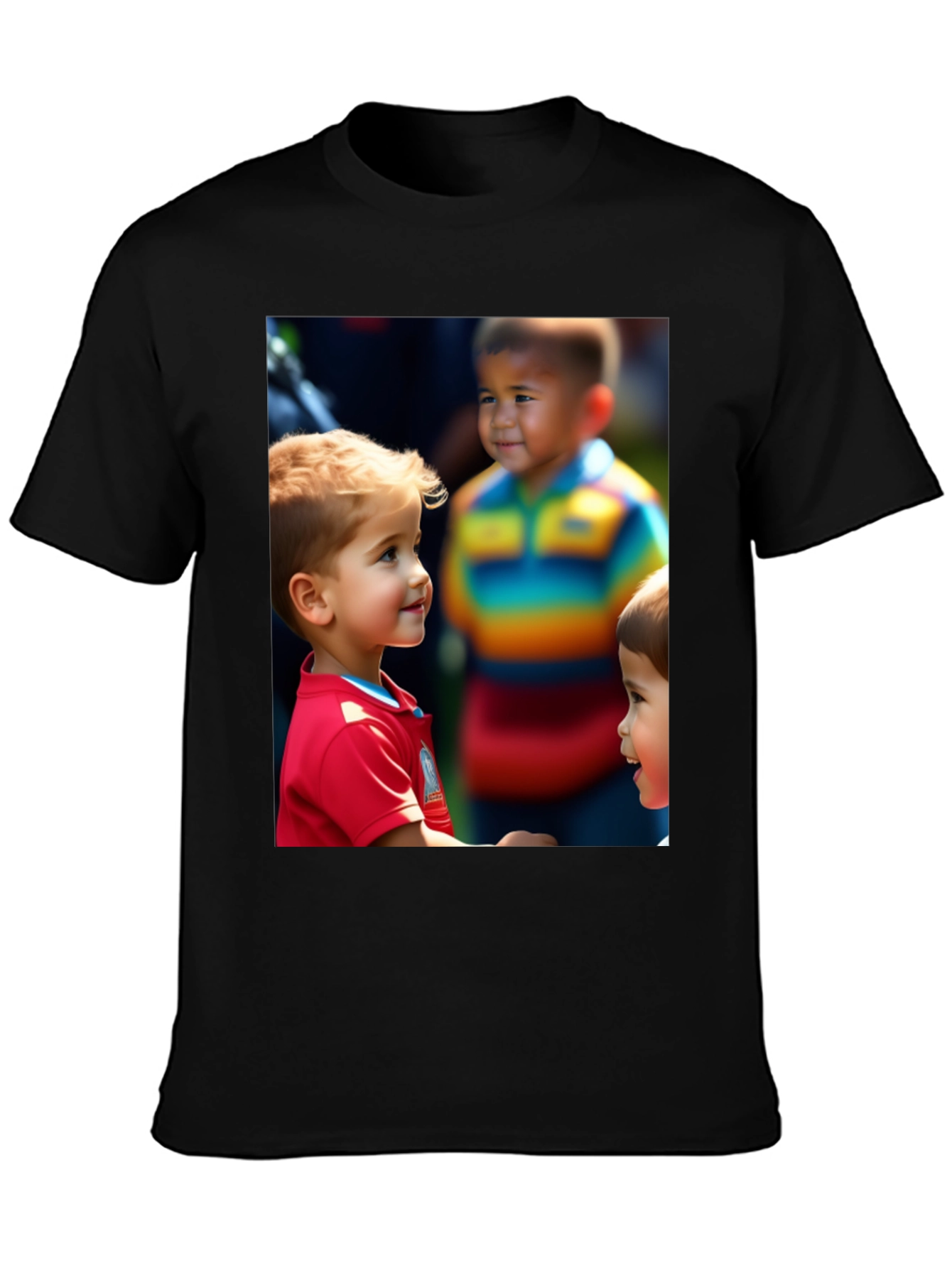 Black Unique T-Shirt with Adorable Children Print view 3