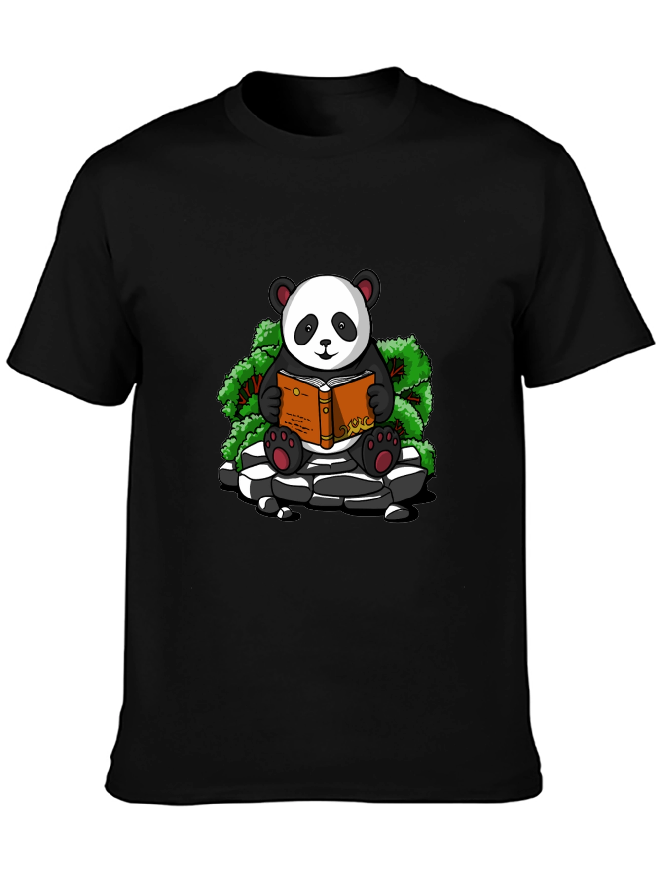 Black Panda Reader Graphic Tee - Black Cotton T-Shirt view 3