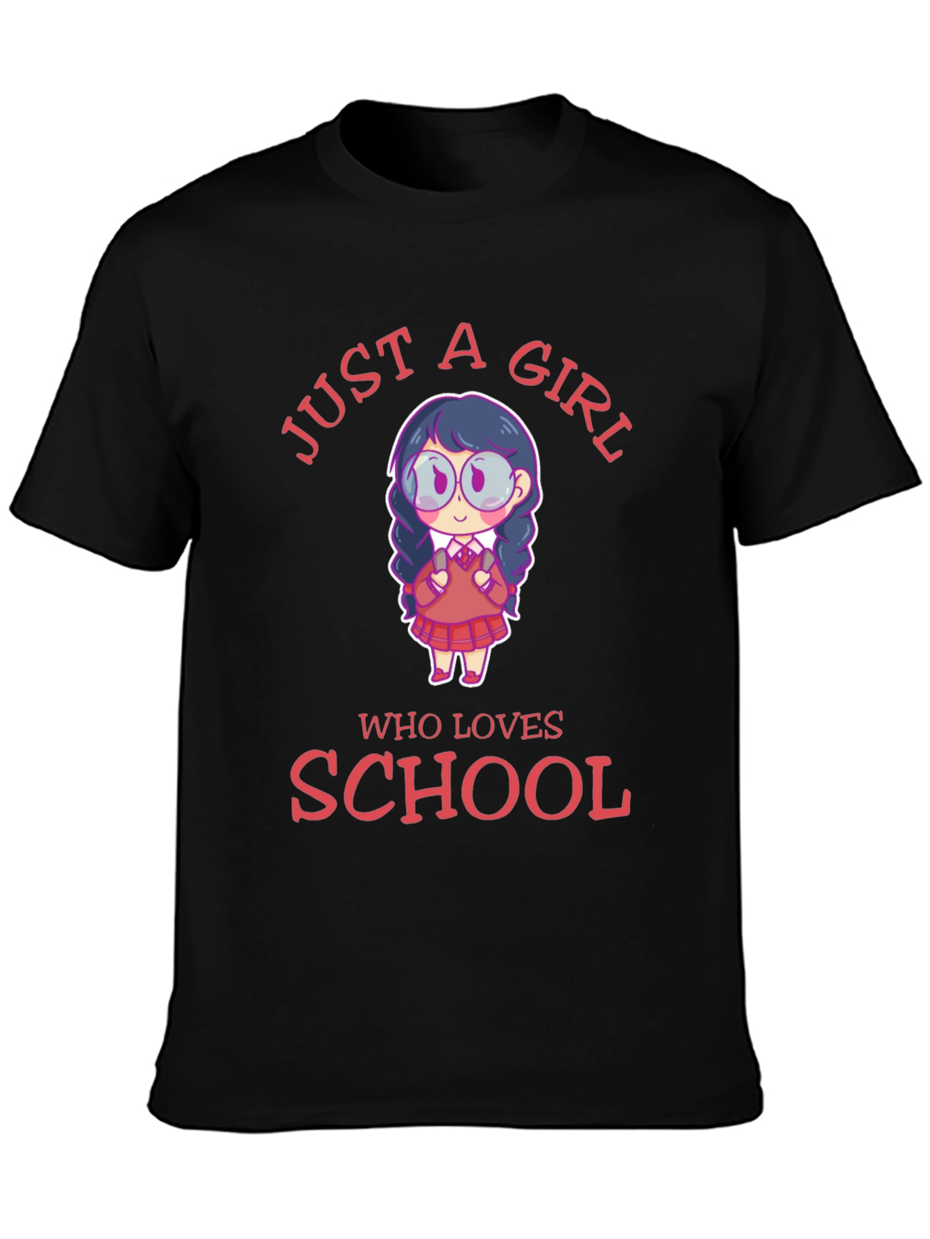 Black Just A Girl Who Loves School T-Shirt view 3