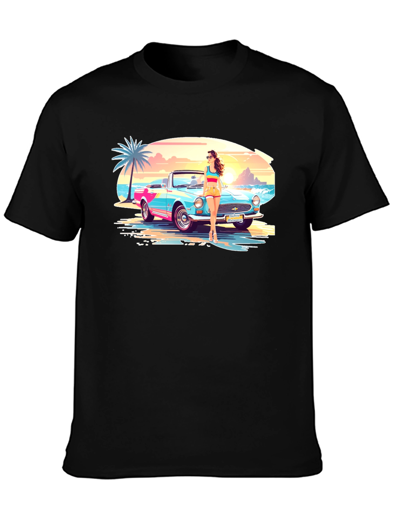 Black Retro Beach Car T-Shirt - Vacation Style view 3