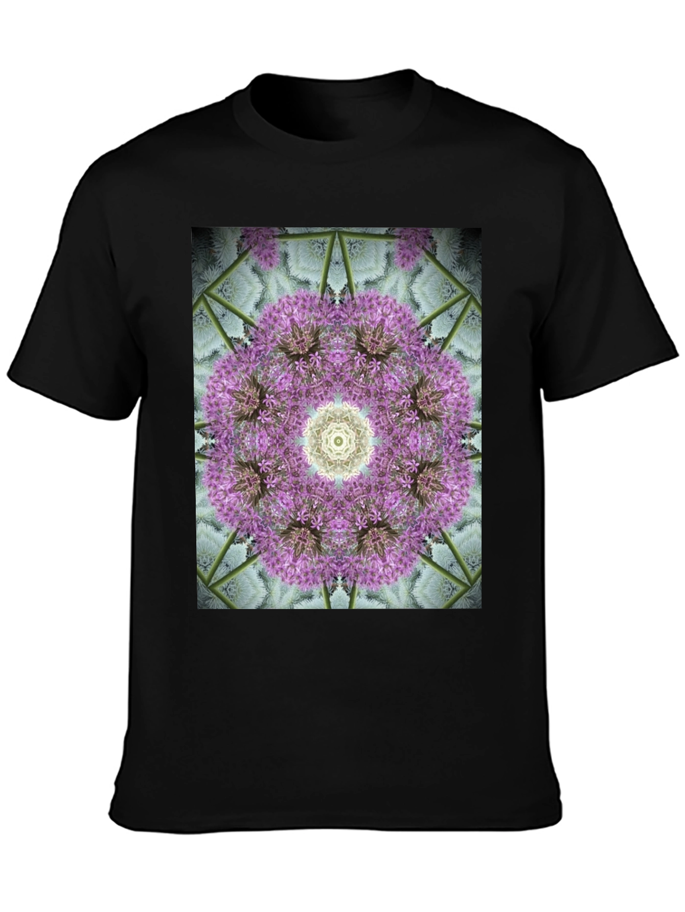 Black Floral Mandala Graphic Black T-Shirt view 3