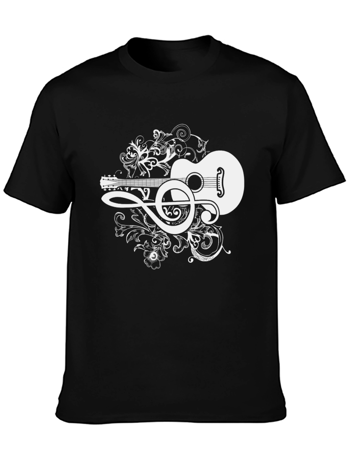 Black Guitar Music Graphic Tee - Black Cotton Blend view 3