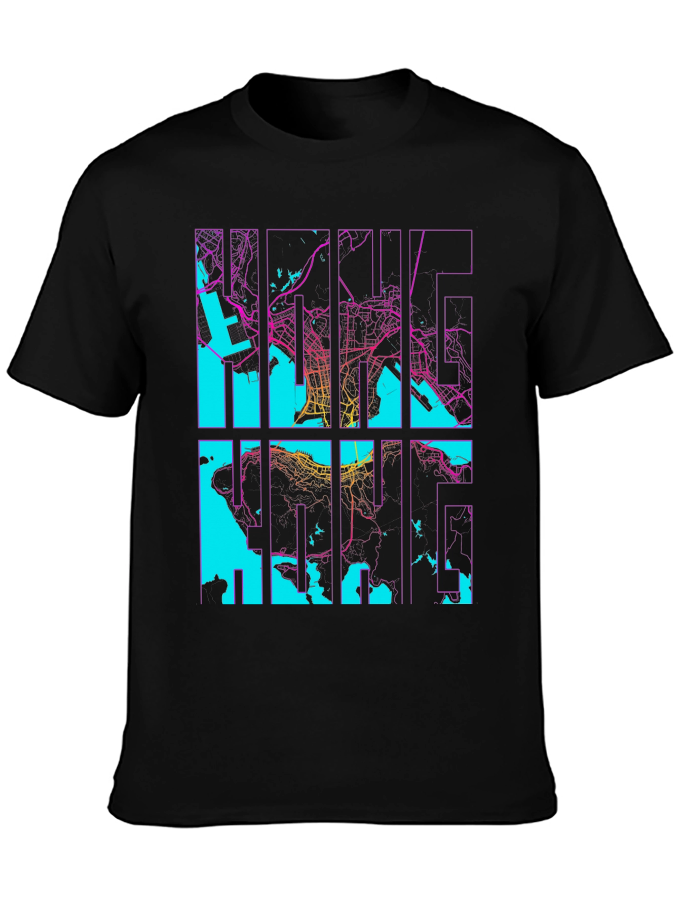 Black Hong Kong Map Graphic Tee - Stylish Cityscape T-Shirt view 3
