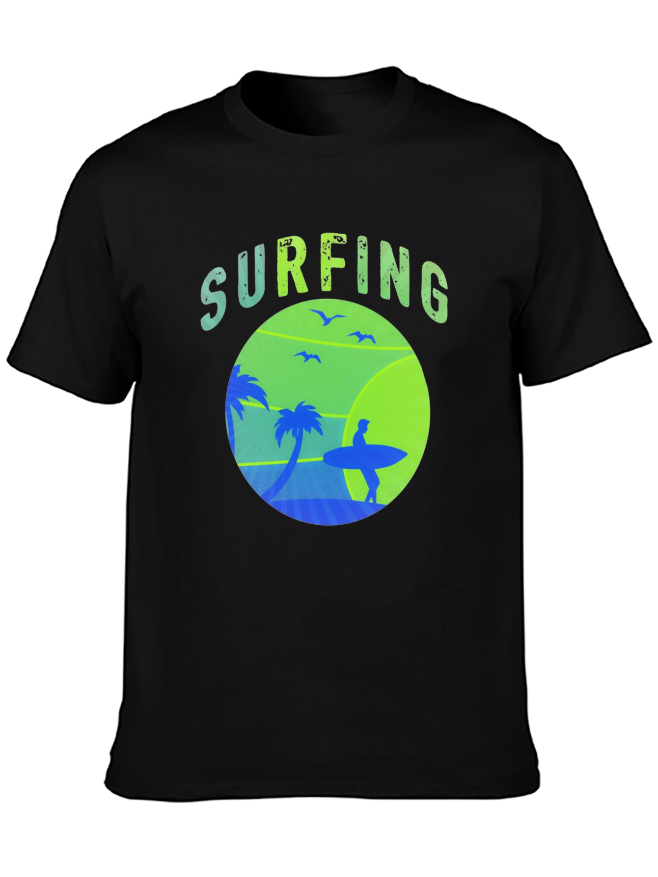 Black Surfing Graphic Tee - Black Crew Neck view 3