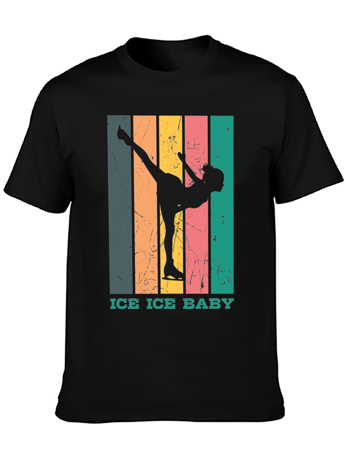 Black Retro Ice Skating T-Shirt - "Ice Ice Baby" Design view 3