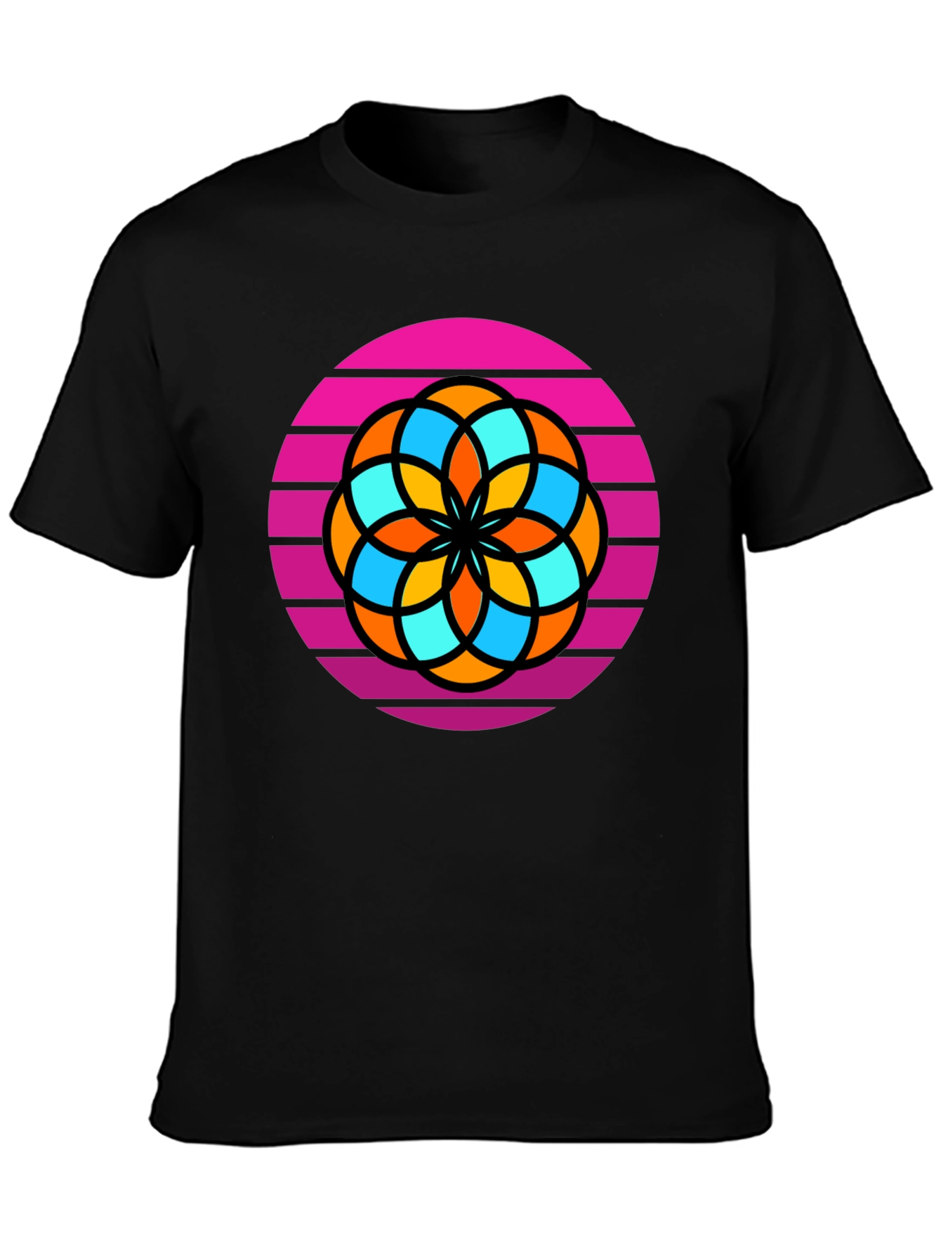 Black Retro Flower Graphic Tee - Men's Black T-Shirt view 3